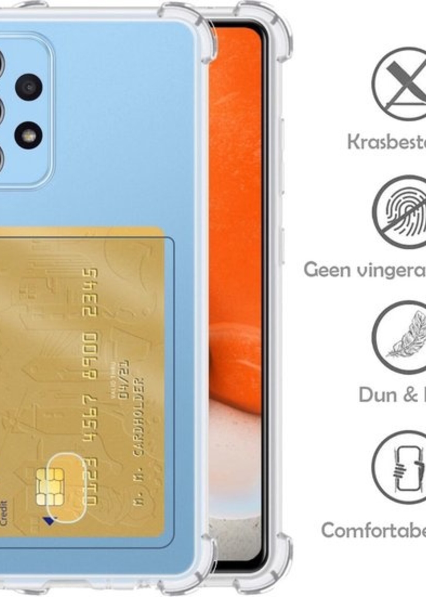 LUQ Hoesje Geschikt voor Samsung A72 Hoesje Case Pashouder Cover Siliconen Met Screenprotector - Hoes Geschikt voor Samsung Galaxy A72 Hoesje Met Kaarthouder- Transparant