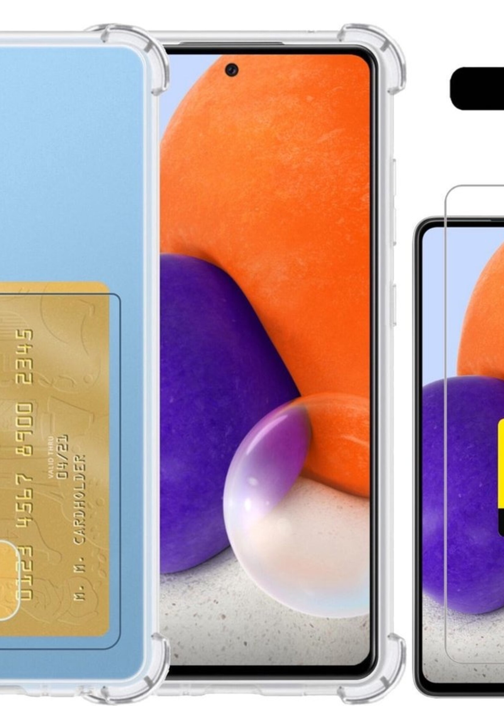 LUQ Hoesje Geschikt voor Samsung A72 Hoesje Case Pashouder Cover Siliconen Met 2x Screenprotector - Hoes Geschikt voor Samsung Galaxy A72 Hoesje Met Kaarthouder- Transparant