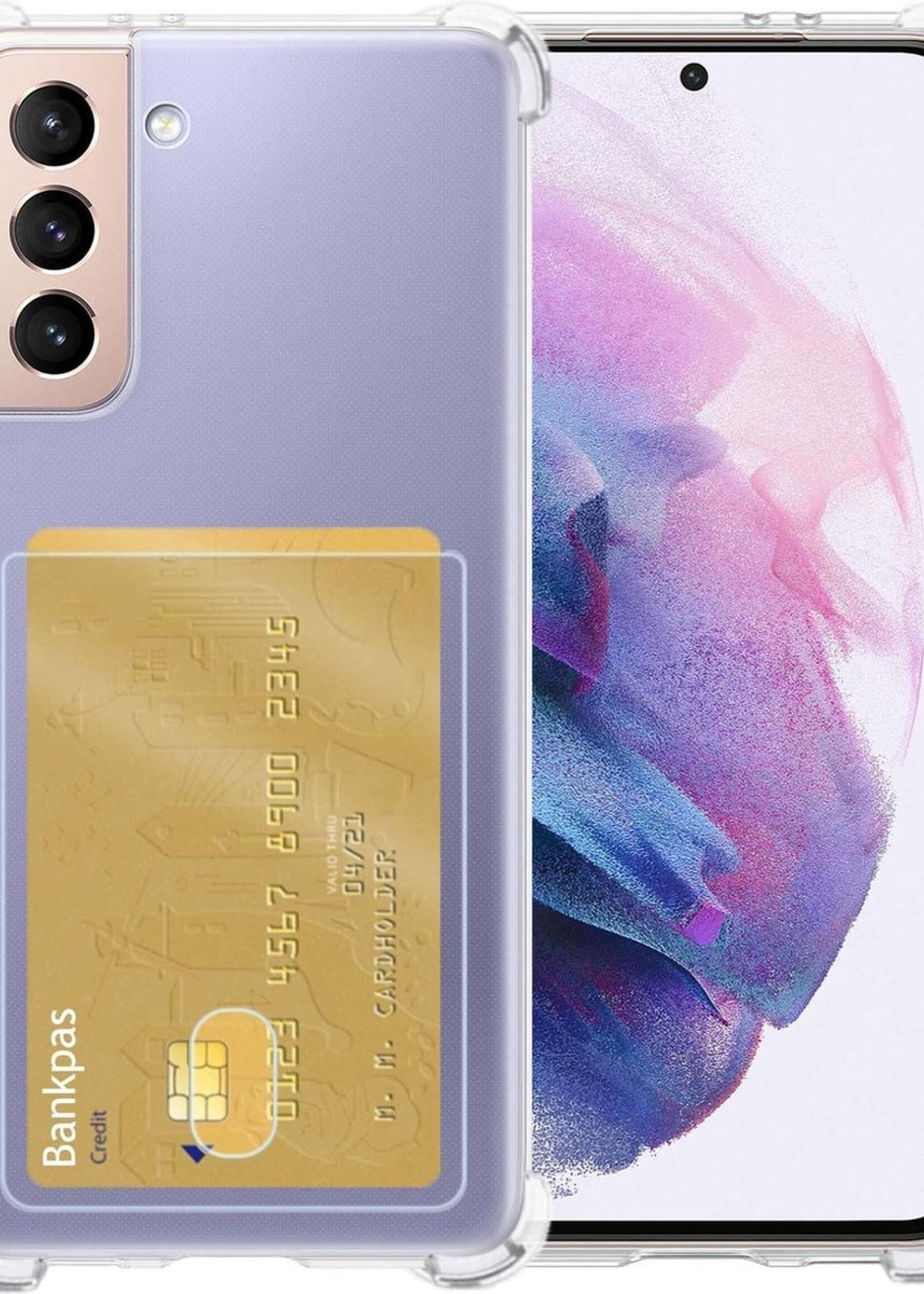 LUQ Hoesje Geschikt voor Samsung S21 Hoesje Case Pashouder Cover Siliconen - Hoes Geschikt voor Samsung Galaxy S21 Hoesje Met Kaarthouder - Transparant
