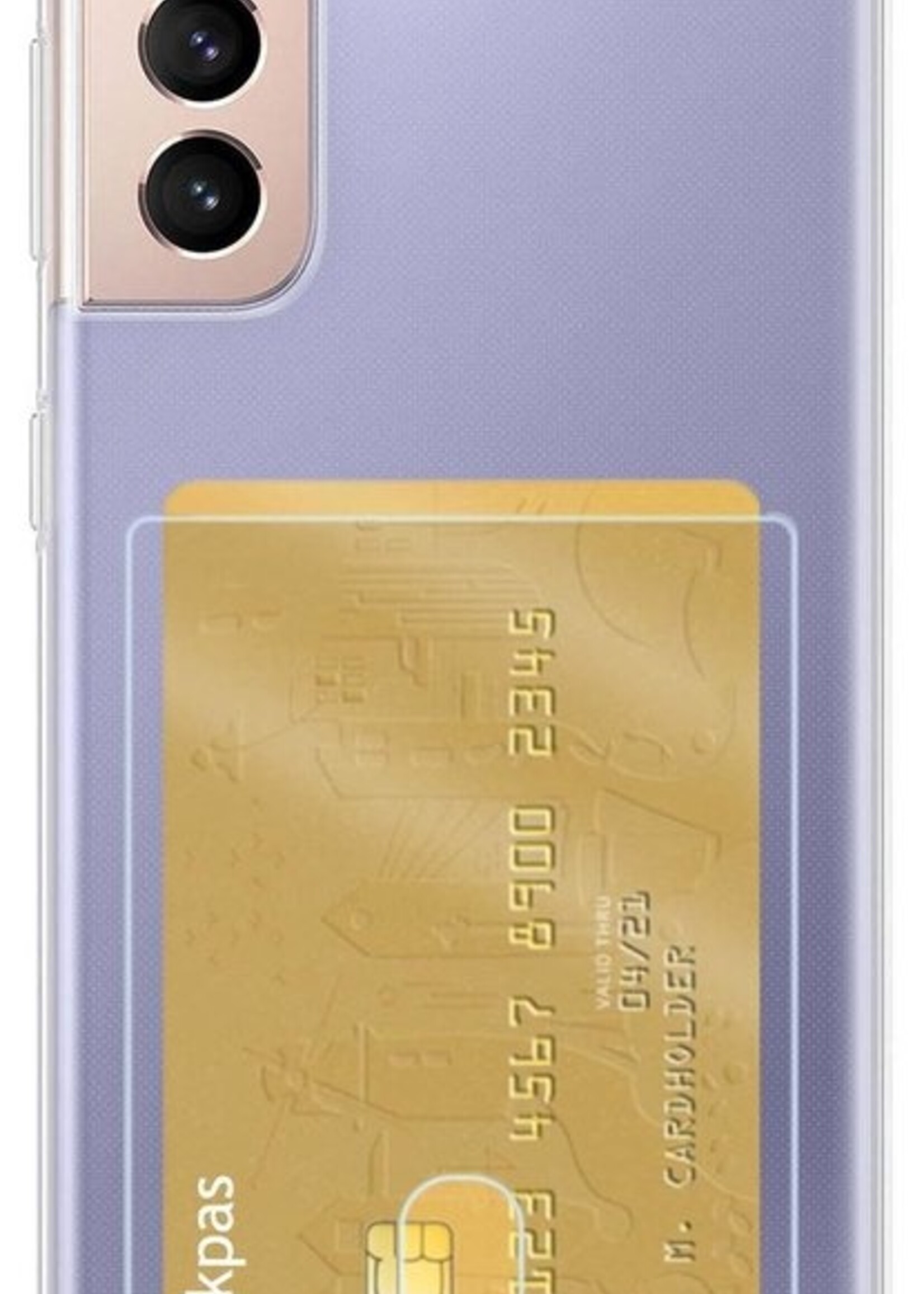 LUQ Hoesje Geschikt voor Samsung S21 Hoesje Case Pashouder Cover Siliconen - Hoes Geschikt voor Samsung Galaxy S21 Hoesje Met Kaarthouder - Transparant - 2 Stuks