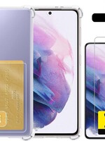 LUQ LUQ Samsung Galaxy S21 Pashouder Hoesje Shockproof + 2x Screenprotector