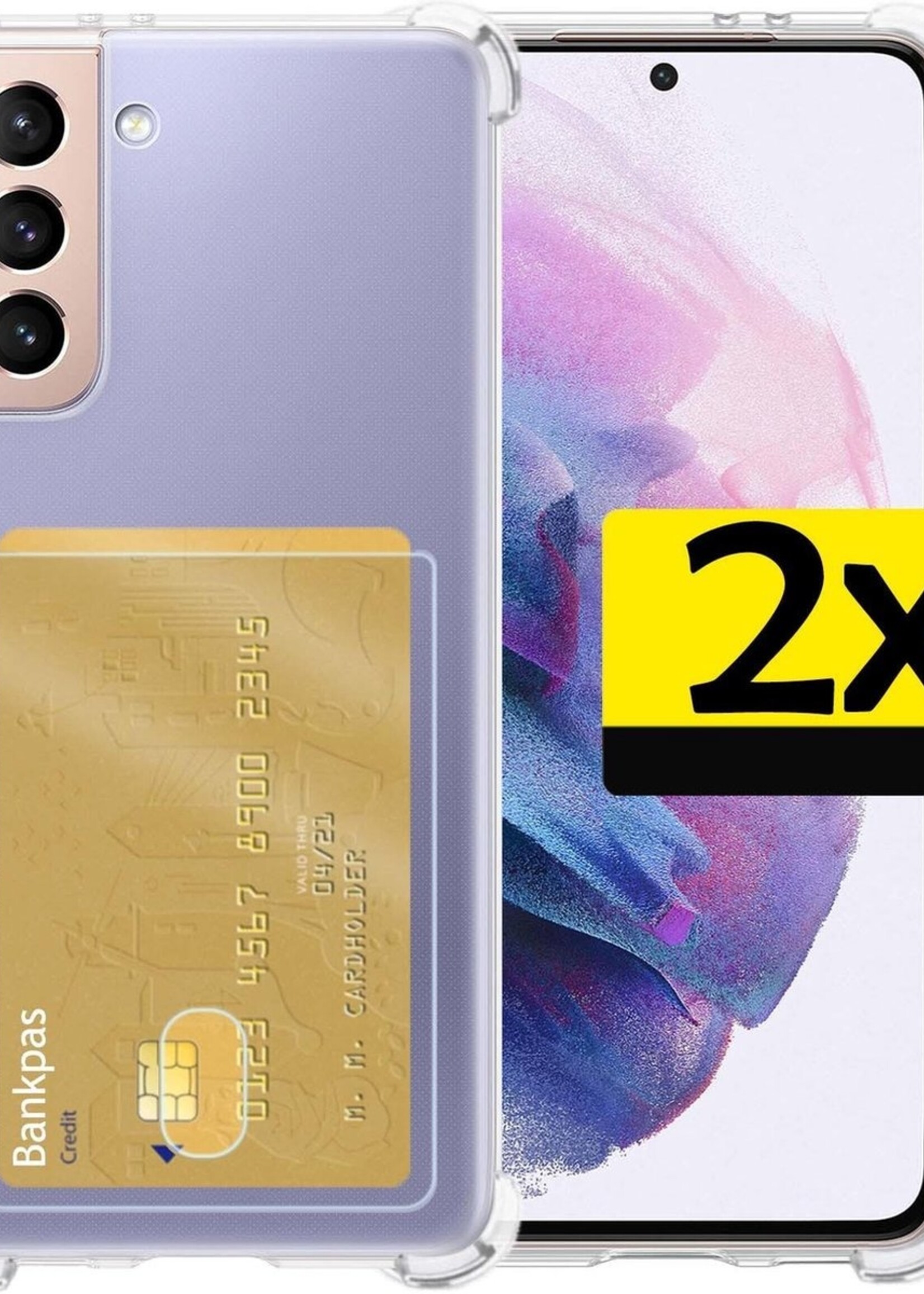 LUQ Hoesje Geschikt voor Samsung S21 Plus Hoesje Case Pashouder Cover Siliconen - Hoes Geschikt voor Samsung Galaxy S21 Plus Hoesje Met Kaarthouder - Transparant - 2 Stuks