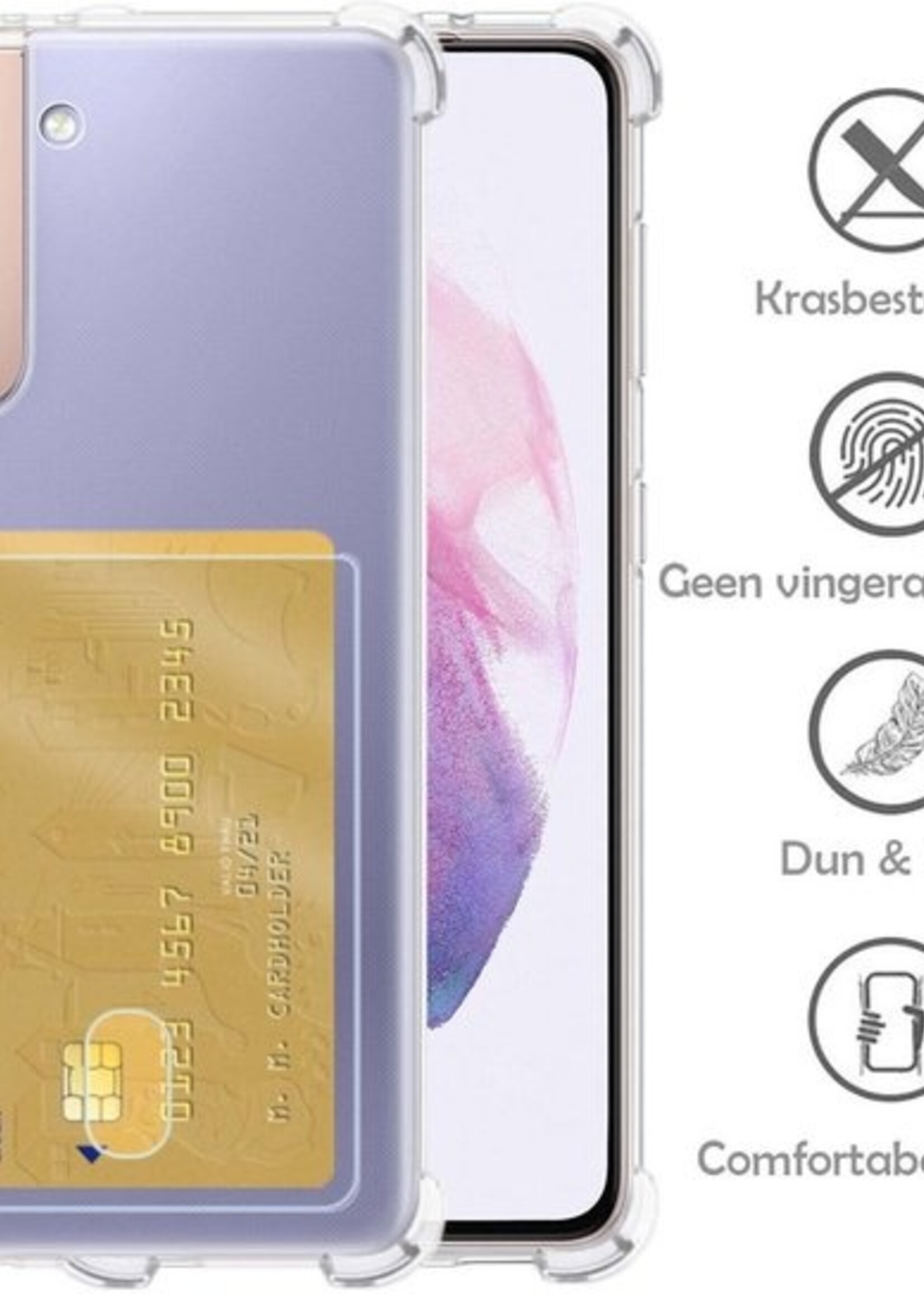 LUQ Hoesje Geschikt voor Samsung S21 Plus Hoesje Case Pashouder Cover Siliconen - Hoes Geschikt voor Samsung Galaxy S21 Plus Hoesje Met Kaarthouder - Transparant - 2 Stuks