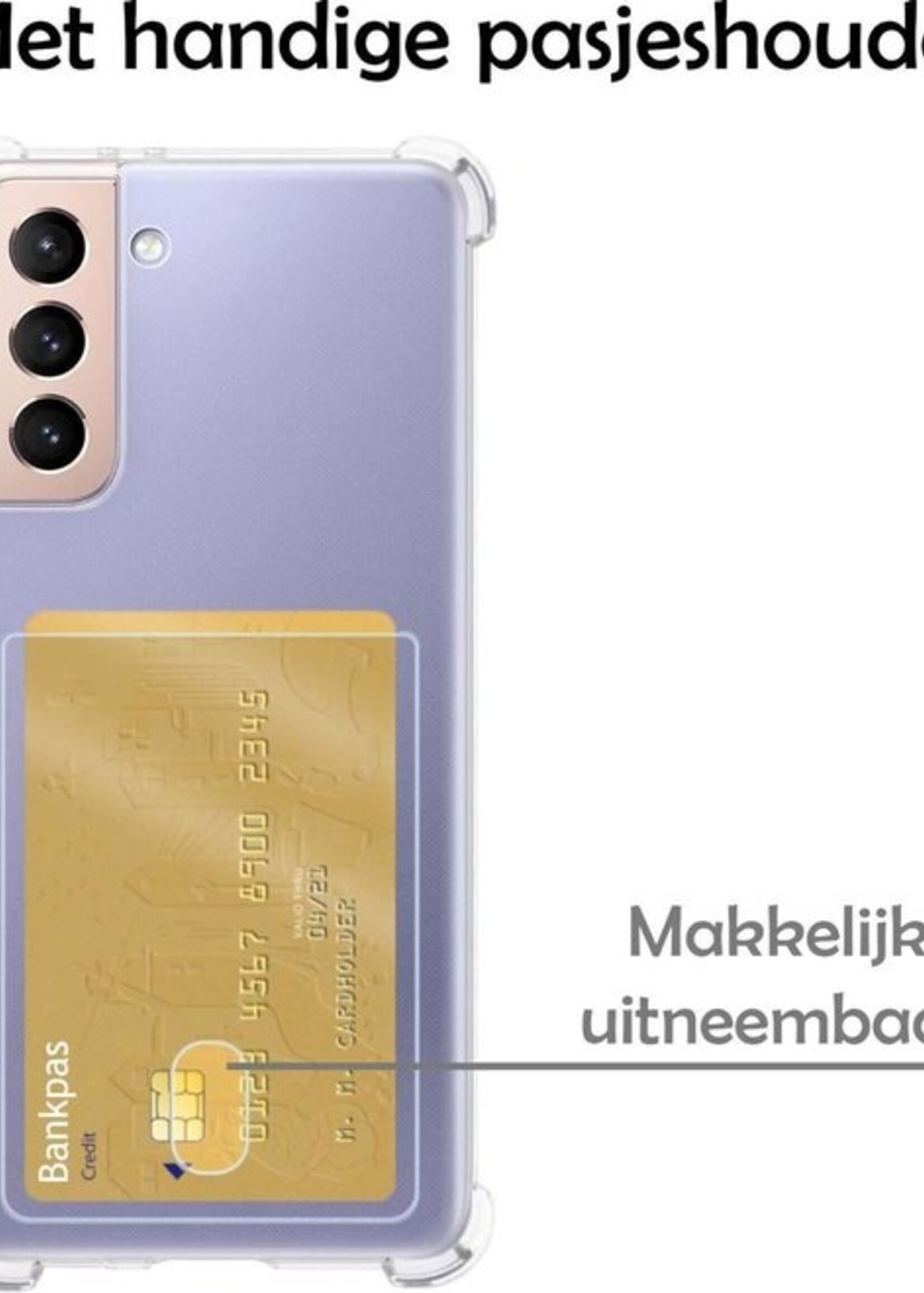 LUQ Hoesje Geschikt voor Samsung S21 Plus Hoesje Case Pashouder Cover Siliconen - Hoes Geschikt voor Samsung Galaxy S21 Plus Hoesje Met Kaarthouder - Transparant - 2 Stuks