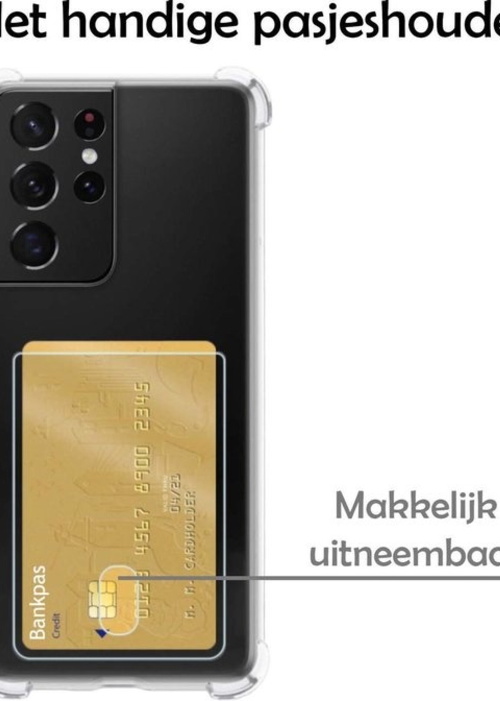 LUQ Hoesje Geschikt voor Samsung S21 Ultra Hoesje Case Pashouder Cover Siliconen - Hoes Geschikt voor Samsung Galaxy S21 Ultra Hoesje Met Kaarthouder - Transparant