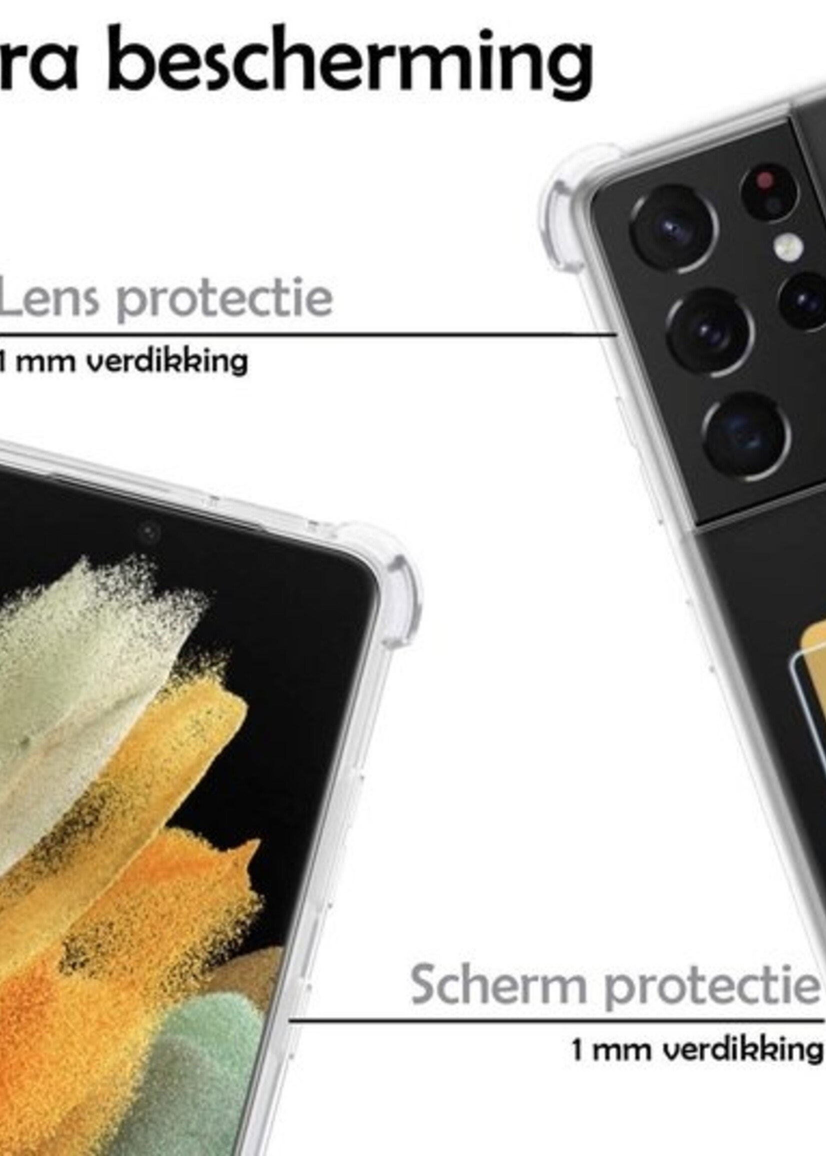 LUQ Hoesje Geschikt voor Samsung S21 Ultra Hoesje Case Pashouder Cover Siliconen - Hoes Geschikt voor Samsung Galaxy S21 Ultra Hoesje Met Kaarthouder - Transparant - 2 Stuks