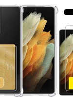 LUQ LUQ Samsung Galaxy S21 Ultra Pashouder Hoesje Shockproof + 2x Screenprotector