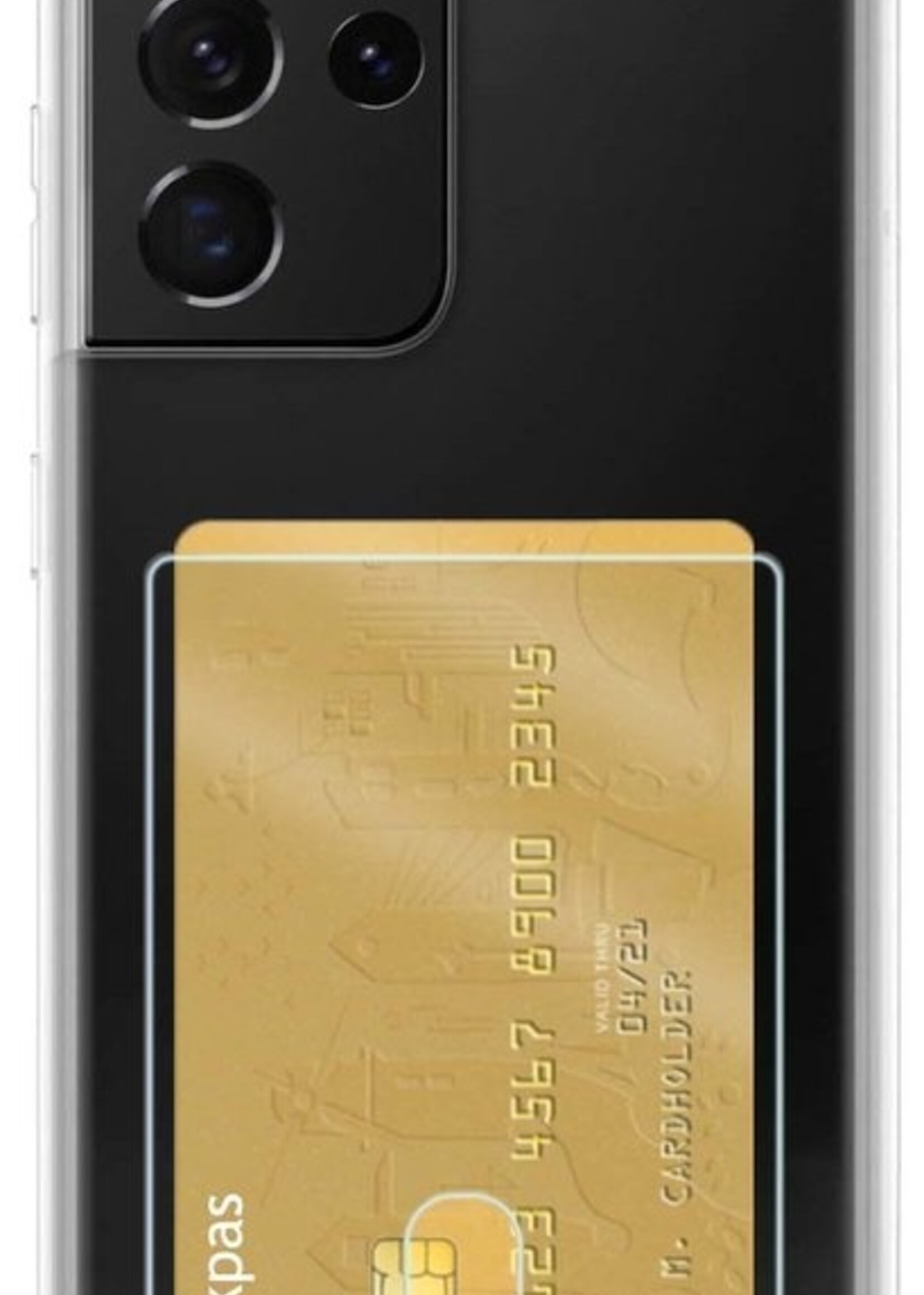 LUQ Hoesje Geschikt voor Samsung S21 Ultra Hoesje Case Pashouder Cover Siliconen Met 2x Screenprotector - Hoes Geschikt voor Samsung Galaxy S21 Ultra Hoesje Met Kaarthouder- Transparant