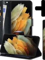 LUQ LUQ Samsung Galaxy S21 Ultra Hoesje Bookcase Zwart Met Screenprotector