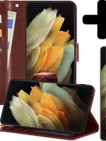 LUQ LUQ Samsung Galaxy S21 Ultra Hoesje Bookcase Bruin Met Screenprotector