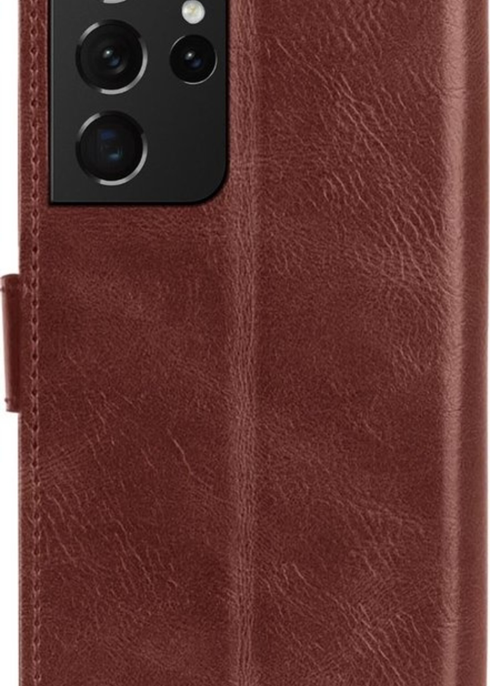 LUQ Hoesje Geschikt voor Samsung S21 Ultra Hoesje Book Case Hoes Wallet Cover Met Screenprotector - Hoes Geschikt voor Samsung Galaxy S21 Ultra Hoesje Bookcase Hoes - Bruin