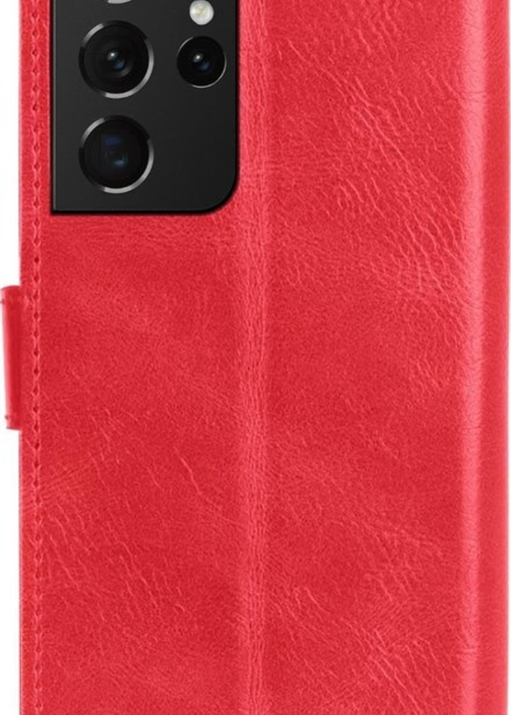 LUQ Hoesje Geschikt voor Samsung S21 Ultra Hoesje Book Case Hoes Wallet Cover Met Screenprotector - Hoes Geschikt voor Samsung Galaxy S21 Ultra Hoesje Bookcase Hoes - Rood