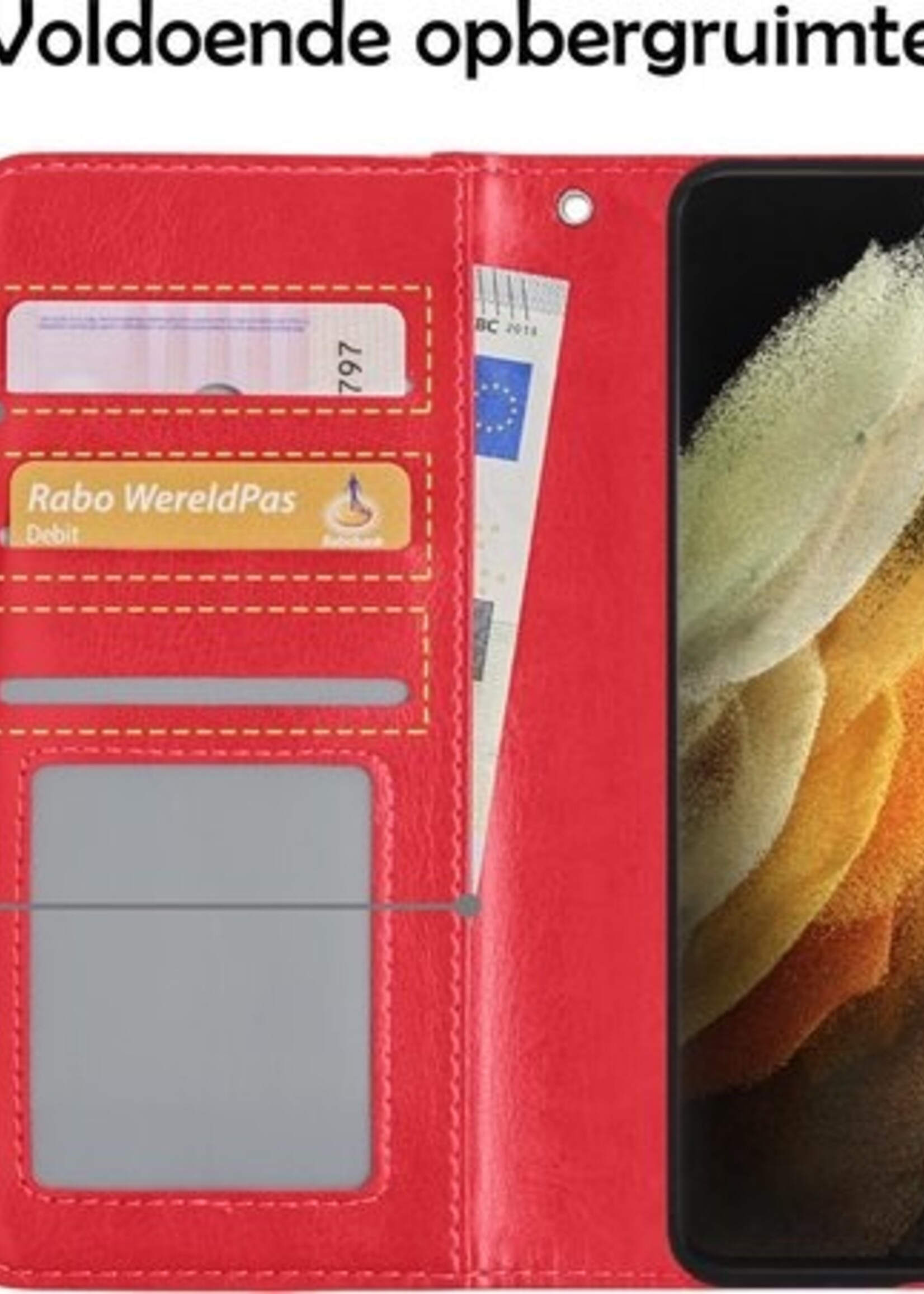LUQ Hoesje Geschikt voor Samsung S21 Ultra Hoesje Book Case Hoes Wallet Cover Met Screenprotector - Hoes Geschikt voor Samsung Galaxy S21 Ultra Hoesje Bookcase Hoes - Rood