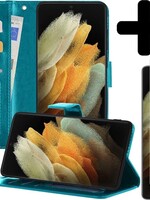 LUQ LUQ Samsung Galaxy S21 Ultra Hoesje Bookcase Turquoise Met Screenprotector
