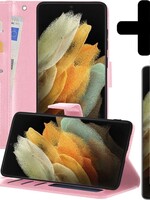 LUQ LUQ Samsung Galaxy S21 Ultra Hoesje Bookcase Lichtroze Met Screenprotector