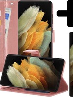LUQ LUQ Samsung Galaxy S21 Ultra Hoesje Bookcase Rose Goud Met Screenprotector