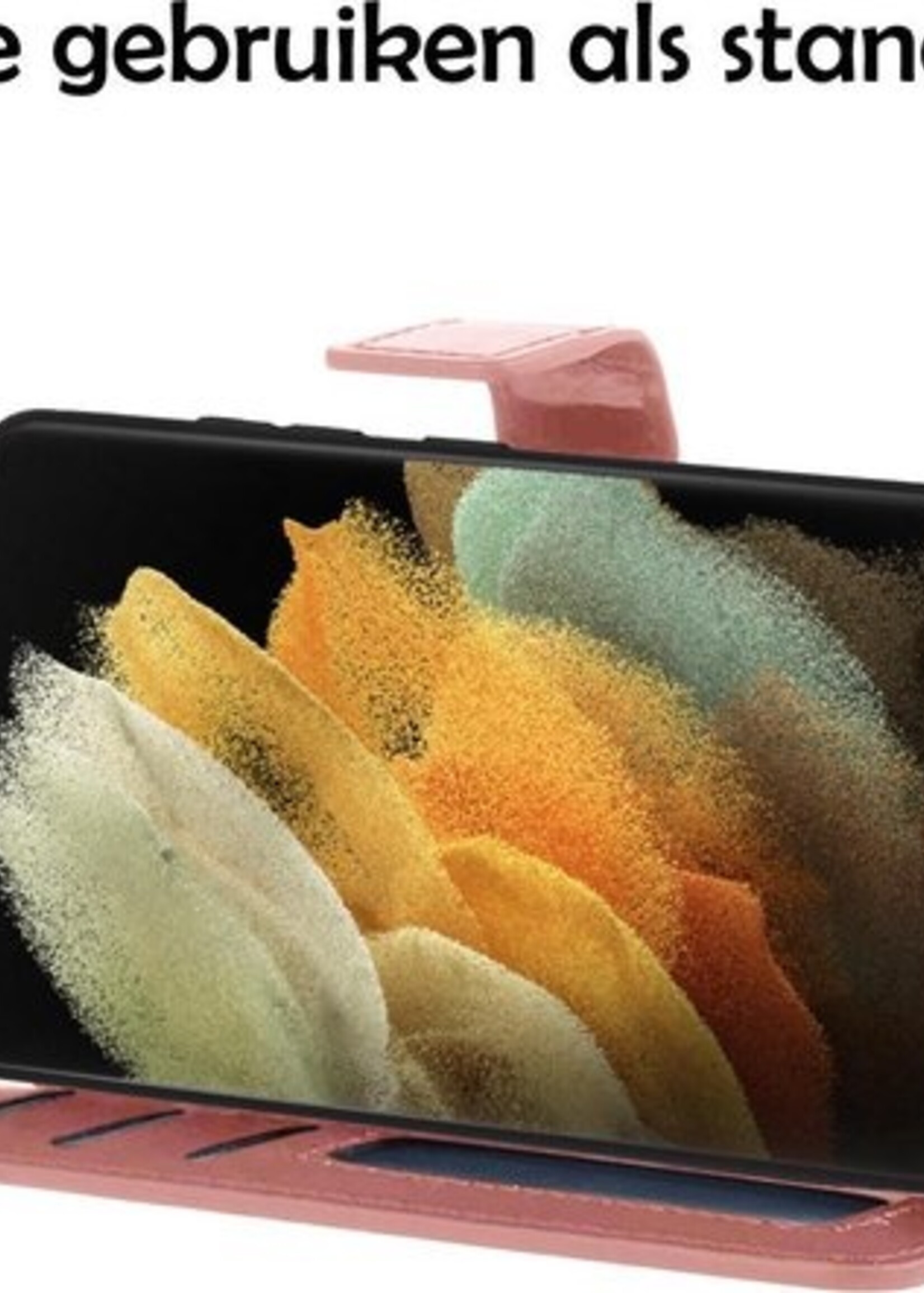 LUQ Hoesje Geschikt voor Samsung S21 Ultra Hoesje Book Case Hoes Wallet Cover Met Screenprotector - Hoes Geschikt voor Samsung Galaxy S21 Ultra Hoesje Bookcase Hoes - Rosé goud