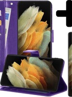 LUQ LUQ Samsung Galaxy S21 Ultra Hoesje Bookcase Paars Met Screenprotector