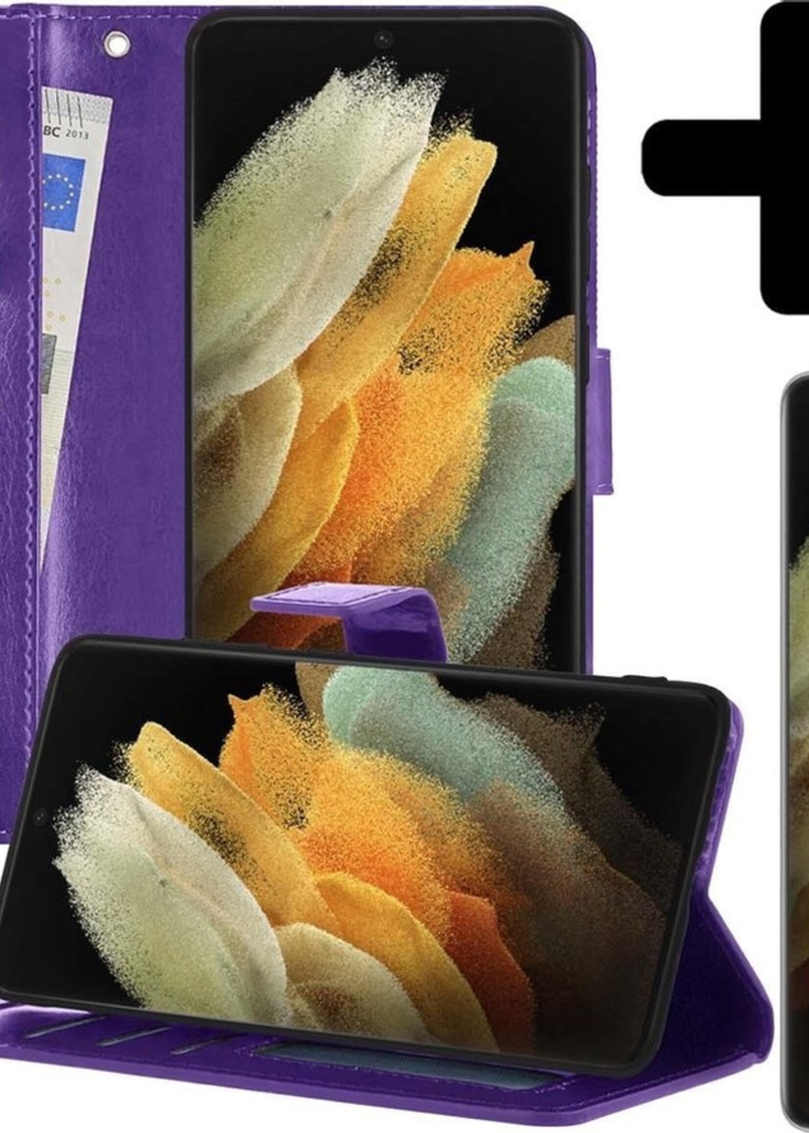 LUQ Hoesje Geschikt voor Samsung S21 Ultra Hoesje Book Case Hoes Wallet Cover Met Screenprotector - Hoes Geschikt voor Samsung Galaxy S21 Ultra Hoesje Bookcase Hoes - Paars