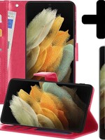 LUQ LUQ Samsung Galaxy S21 Ultra Hoesje Bookcase Donkerroze Met Screenprotector