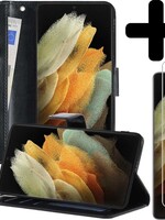 LUQ LUQ Samsung Galaxy S21 Ultra Hoesje Bookcase Zwart Met 2x Screenprotector
