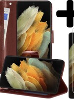 LUQ LUQ Samsung Galaxy S21 Ultra Hoesje Bookcase Bruin Met 2x Screenprotector
