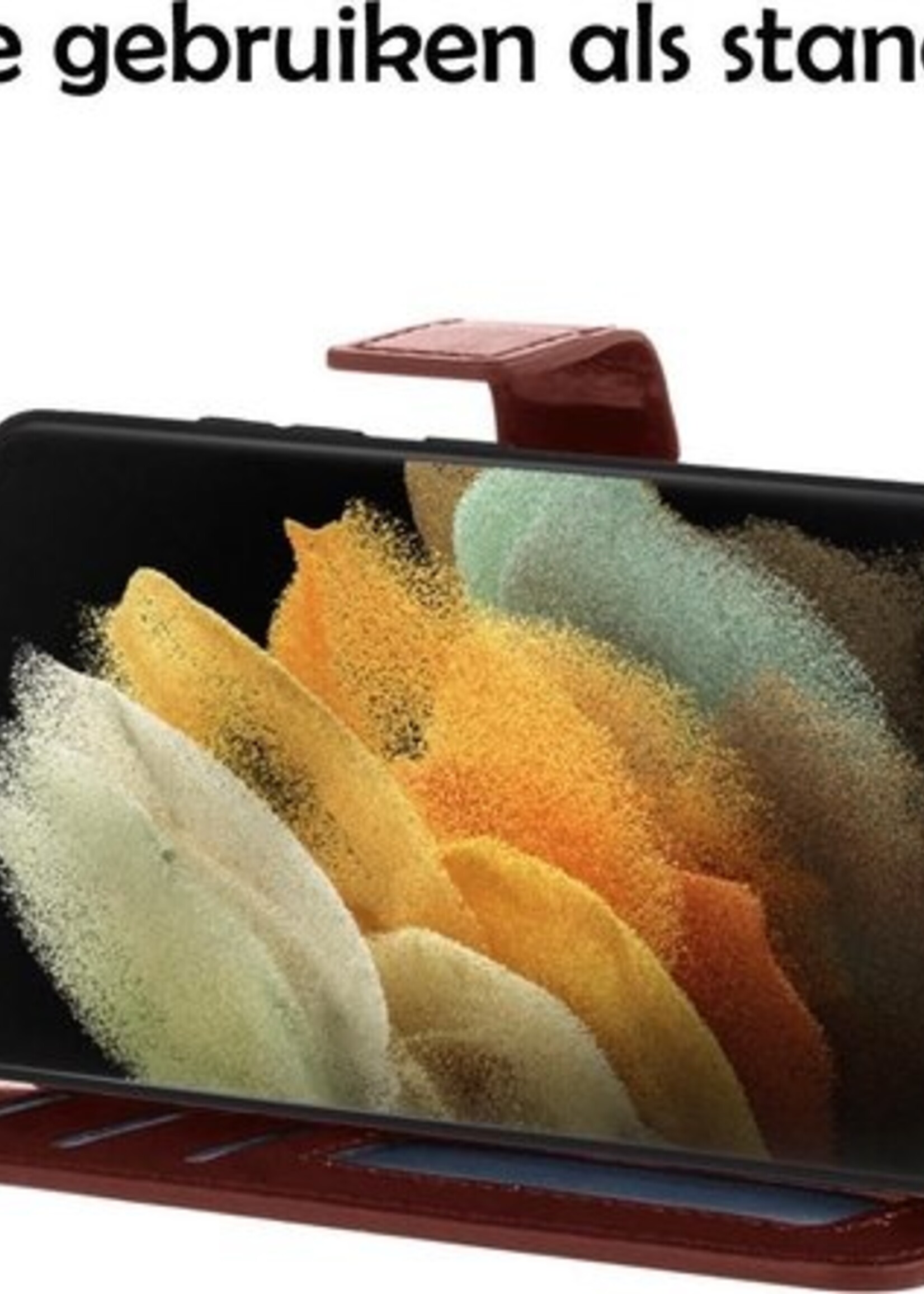 LUQ Hoesje Geschikt voor Samsung S21 Ultra Hoesje Book Case Hoes Wallet Cover Met 2x Screenprotector - Hoes Geschikt voor Samsung Galaxy S21 Ultra Hoesje Bookcase Hoes - Bruin