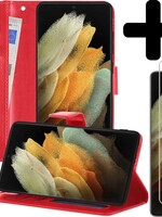 LUQ LUQ Samsung Galaxy S21 Ultra Hoesje Bookcase Rood Met 2x Screenprotector