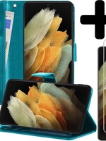 LUQ LUQ Samsung Galaxy S21 Ultra Hoesje Bookcase Turquoise Met 2x Screenprotector