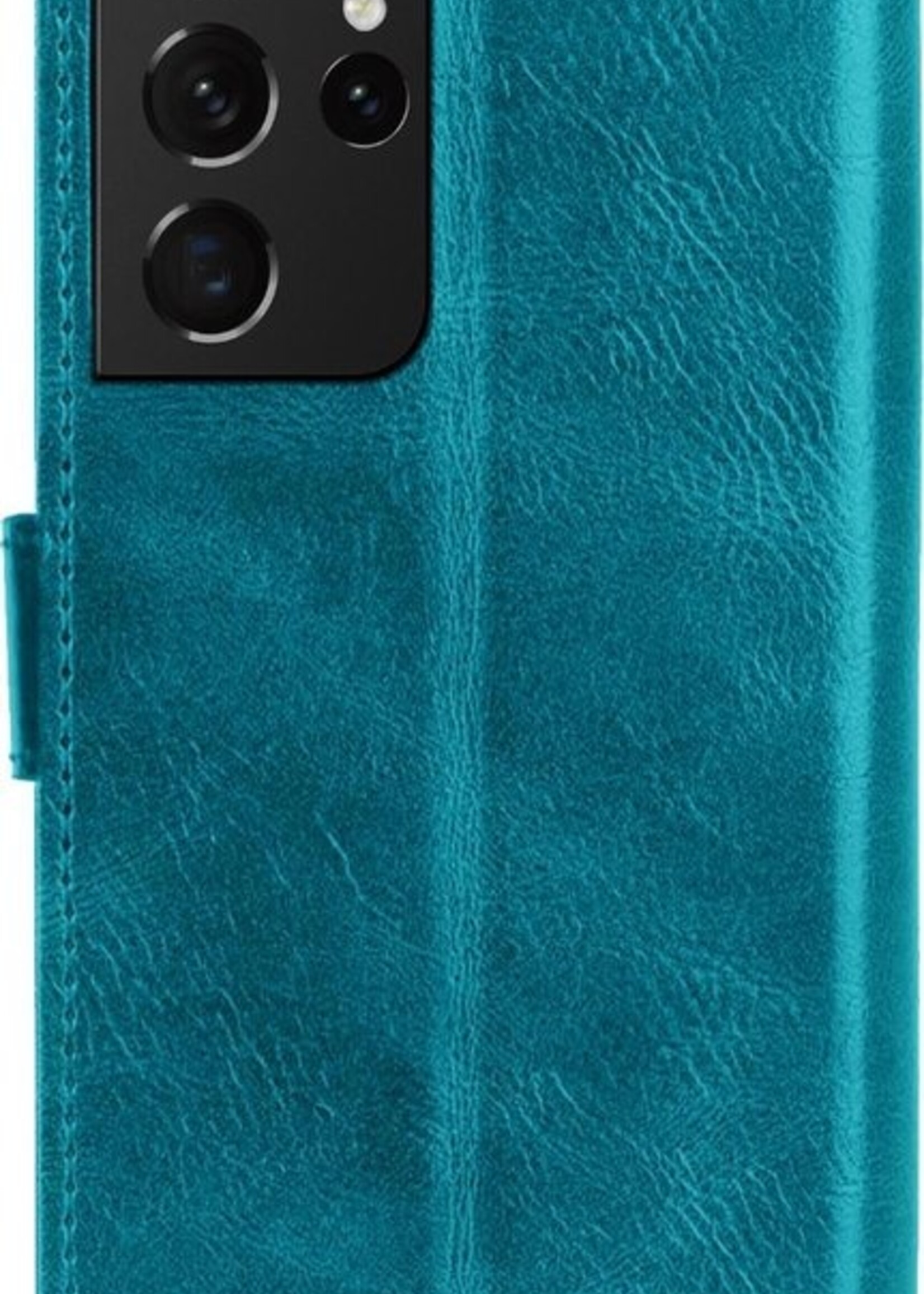 LUQ Hoesje Geschikt voor Samsung S21 Ultra Hoesje Book Case Hoes Wallet Cover Met 2x Screenprotector - Hoes Geschikt voor Samsung Galaxy S21 Ultra Hoesje Bookcase Hoes - Turquoise