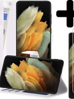LUQ LUQ Samsung Galaxy S21 Ultra Hoesje Bookcase Wit Met 2x Screenprotector