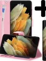 LUQ LUQ Samsung Galaxy S21 Ultra Hoesje Bookcase Lichtroze Met 2x Screenprotector
