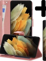 LUQ LUQ Samsung Galaxy S21 Ultra Hoesje Bookcase Rose Goud Met 2x Screenprotector