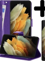 LUQ LUQ Samsung Galaxy S21 Ultra Hoesje Bookcase Paars Met 2x Screenprotector