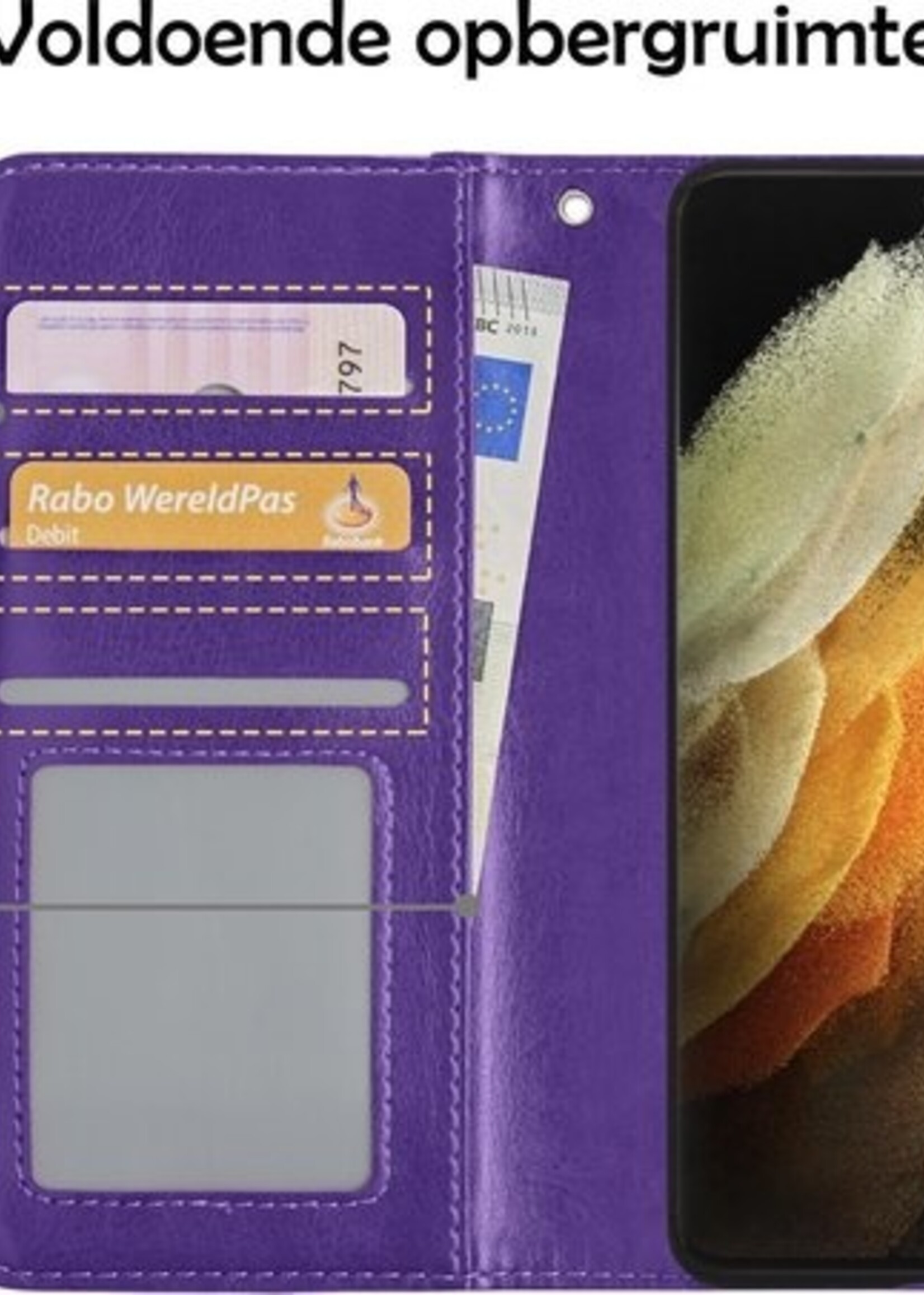 LUQ Hoesje Geschikt voor Samsung S21 Ultra Hoesje Book Case Hoes Wallet Cover Met 2x Screenprotector - Hoes Geschikt voor Samsung Galaxy S21 Ultra Hoesje Bookcase Hoes - Paars