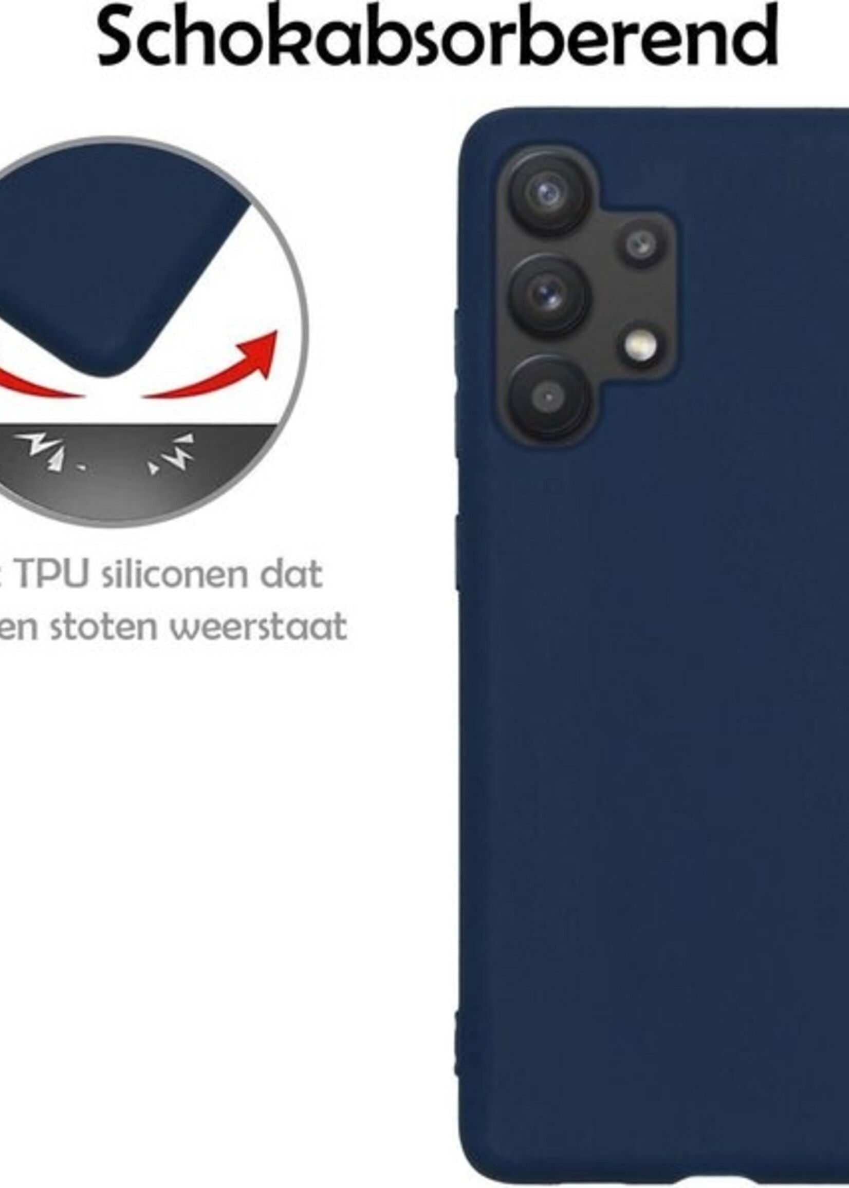 LUQ Hoesje Geschikt voor Samsung A32 5G Hoesje Siliconen Case - Hoes Geschikt voor Samsung Galaxy A32 5G Hoes Siliconen - Donkerblauw - 2 Stuks