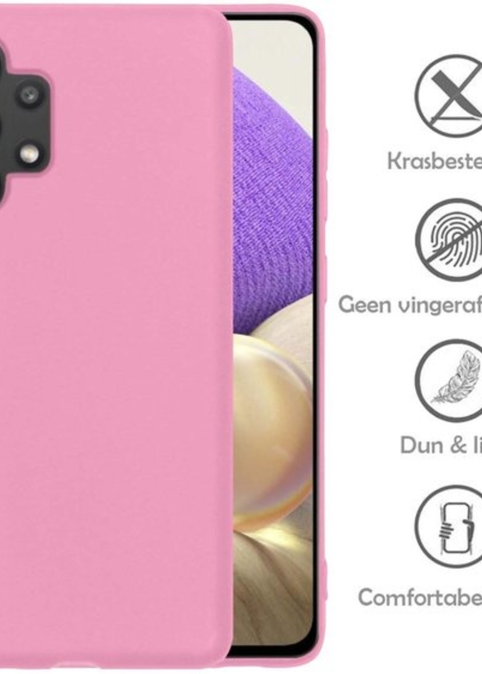 LUQ Hoesje Geschikt voor Samsung A32 5G Hoesje Siliconen Case - Hoes Geschikt voor Samsung Galaxy A32 5G Hoes Siliconen - Roze - 2 Stuks