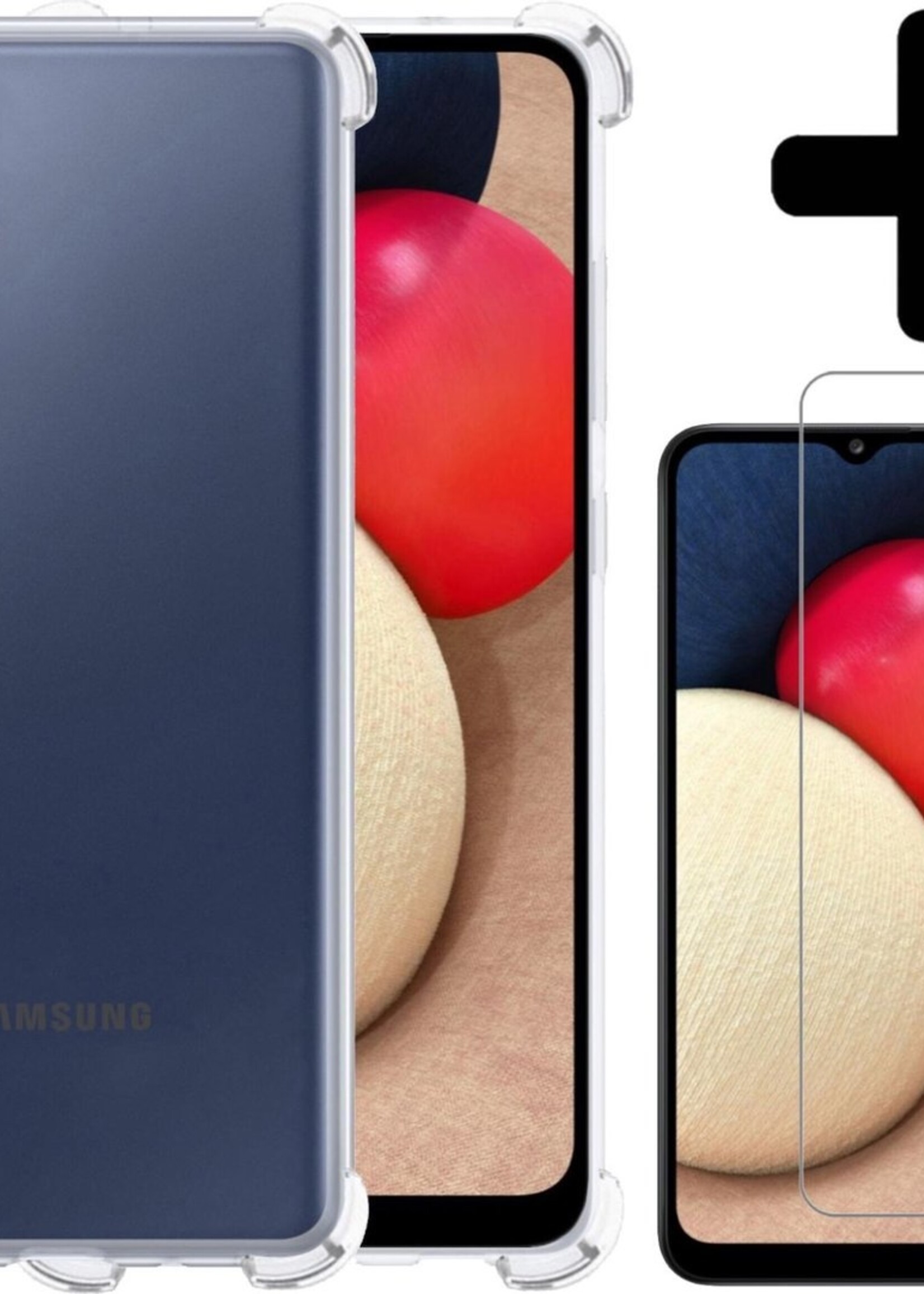 LUQ Hoesje Geschikt voor Samsung A02s Hoesje Shockproof Case Siliconen Met Screenprotector - Hoes Geschikt voor Samsung Galaxy A02s Hoes Cover Siliconen - Transparant