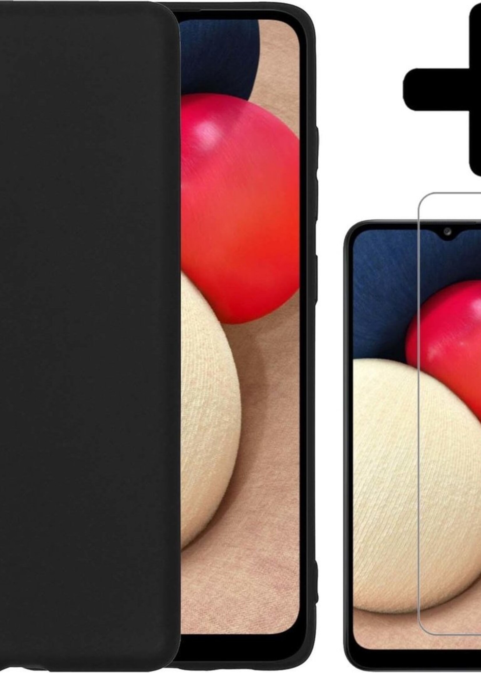 LUQ Hoesje Geschikt voor Samsung A02s Hoesje Siliconen Case Met Screenprotector - Hoes Geschikt voor Samsung Galaxy A02s Hoes Siliconen - Zwart