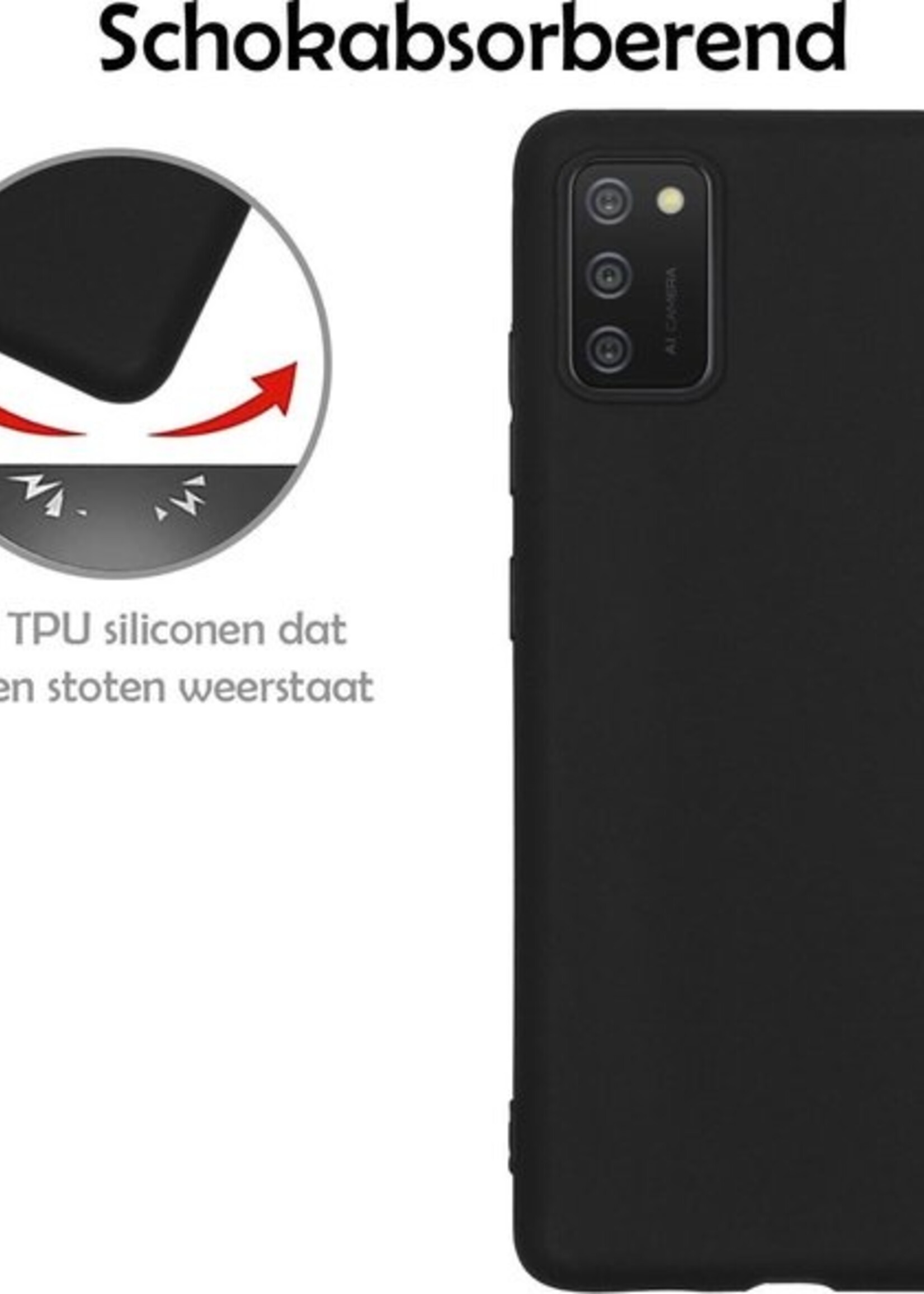 LUQ Hoesje Geschikt voor Samsung A02s Hoesje Siliconen Case Met Screenprotector - Hoes Geschikt voor Samsung Galaxy A02s Hoes Siliconen - Zwart