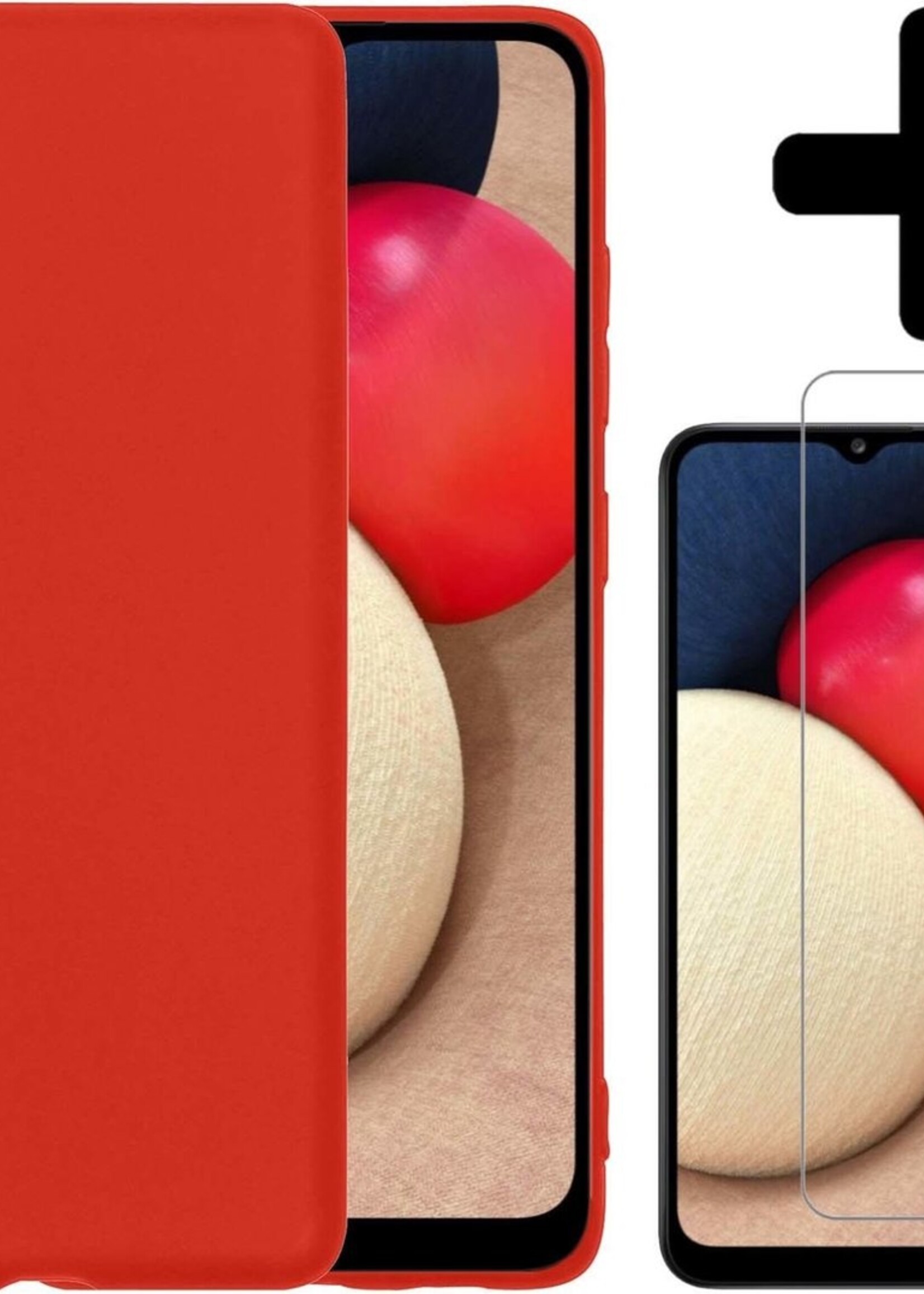 LUQ Hoesje Geschikt voor Samsung A02s Hoesje Siliconen Case Met Screenprotector - Hoes Geschikt voor Samsung Galaxy A02s Hoes Siliconen - Rood