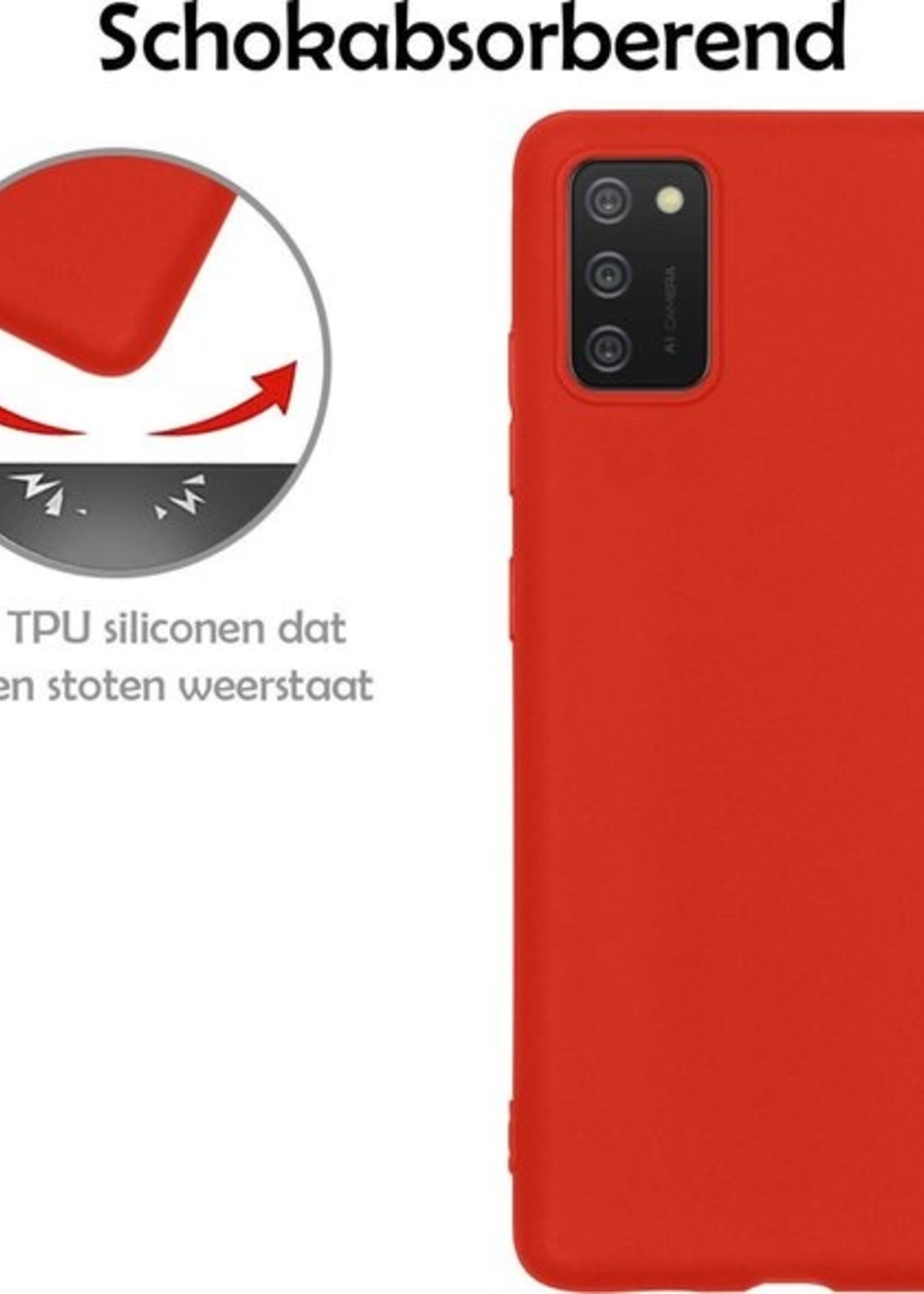 LUQ Hoesje Geschikt voor Samsung A02s Hoesje Siliconen Case Met Screenprotector - Hoes Geschikt voor Samsung Galaxy A02s Hoes Siliconen - Rood