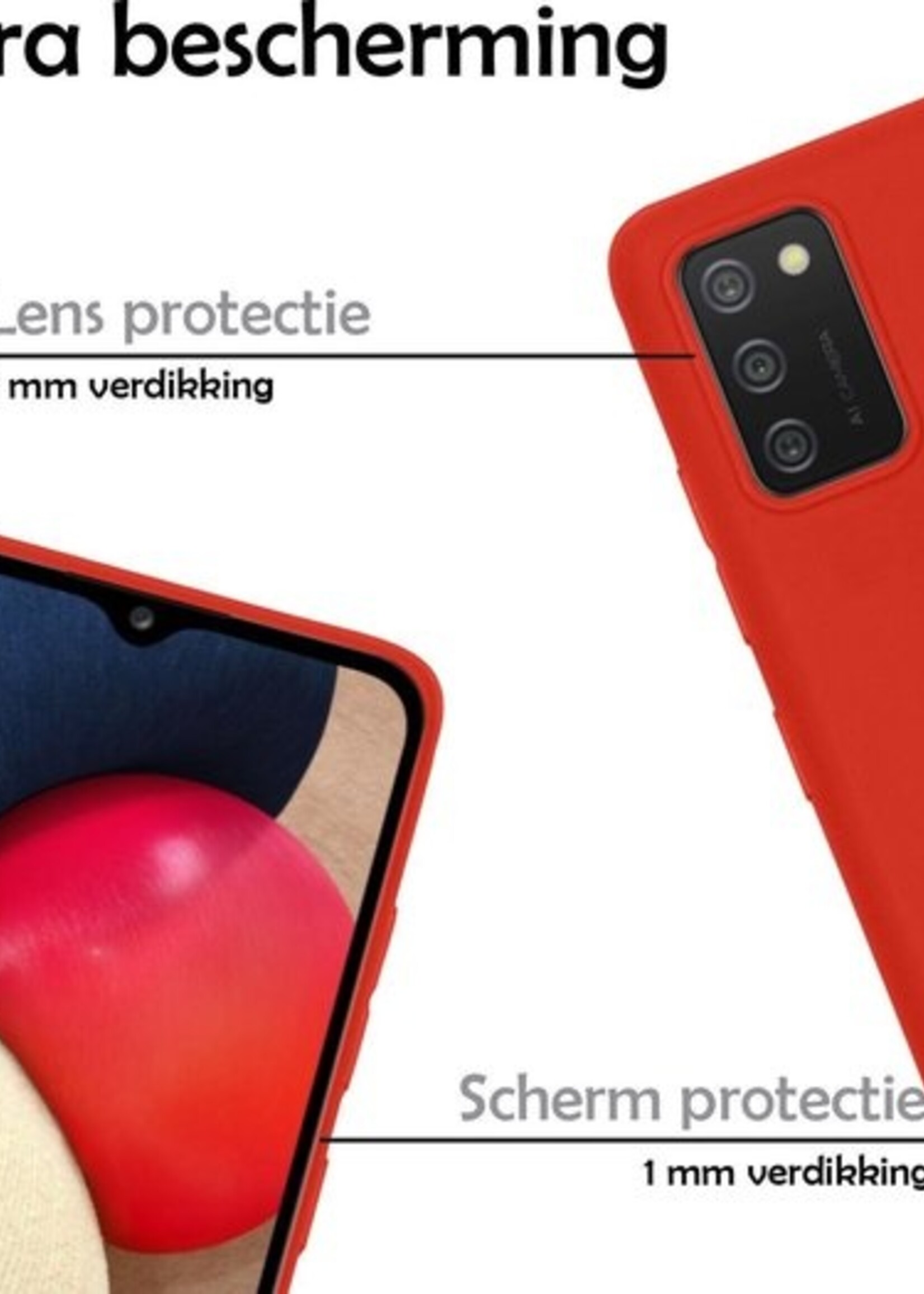 LUQ Hoesje Geschikt voor Samsung A02s Hoesje Siliconen Case Met Screenprotector - Hoes Geschikt voor Samsung Galaxy A02s Hoes Siliconen - Rood