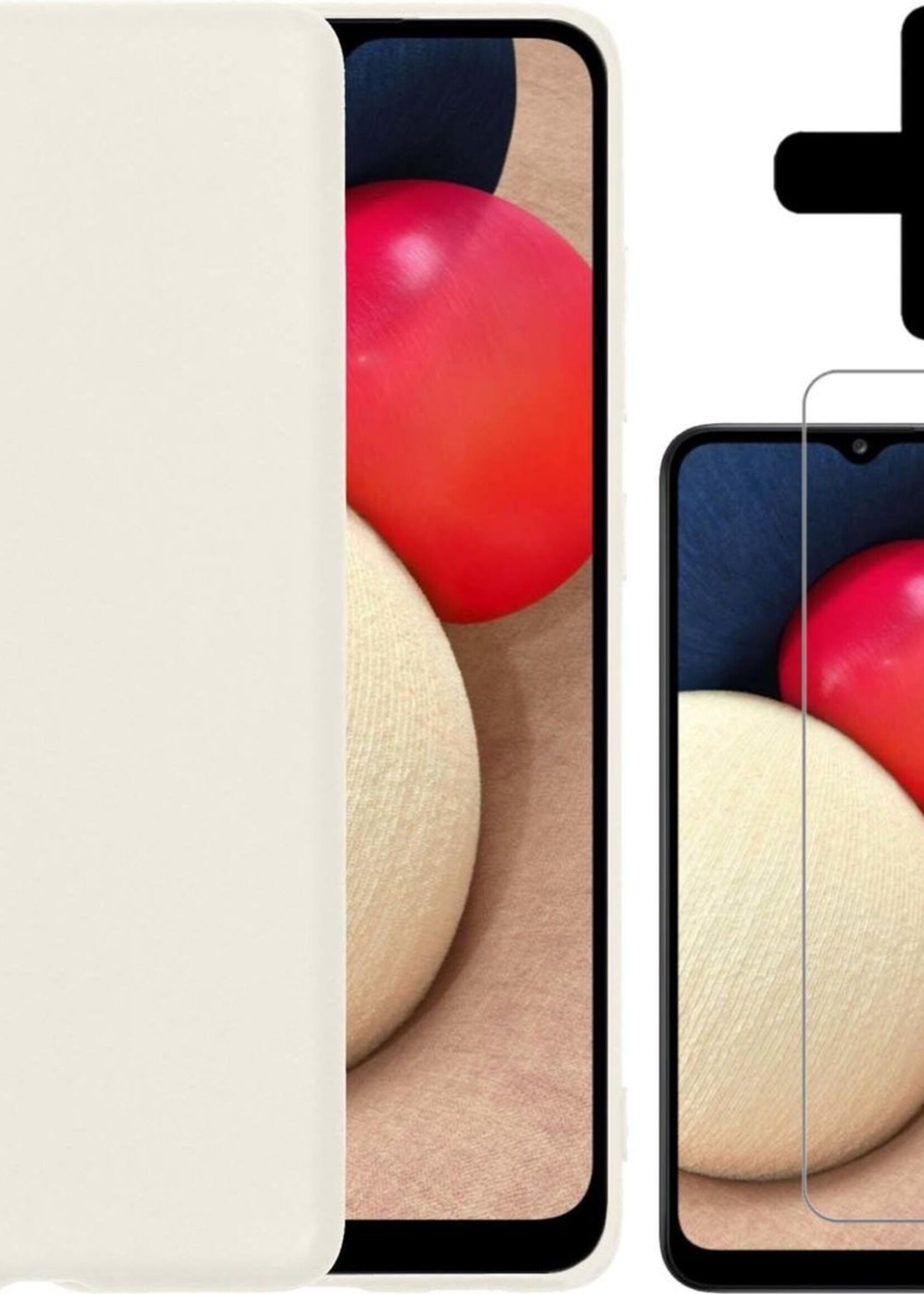 LUQ Hoesje Geschikt voor Samsung A02s Hoesje Siliconen Case Met Screenprotector - Hoes Geschikt voor Samsung Galaxy A02s Hoes Siliconen - Wit