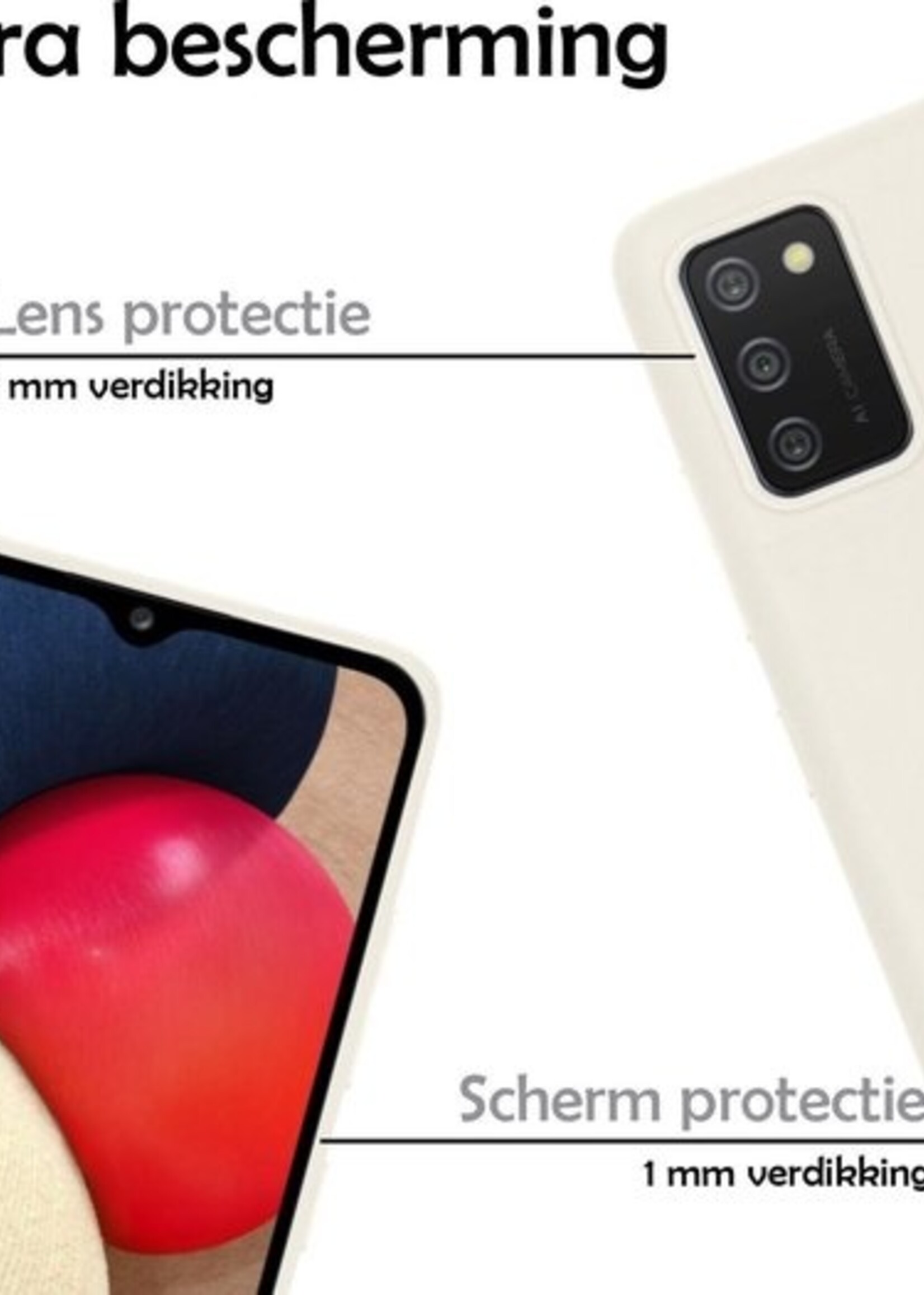 LUQ Hoesje Geschikt voor Samsung A02s Hoesje Siliconen Case Met Screenprotector - Hoes Geschikt voor Samsung Galaxy A02s Hoes Siliconen - Wit