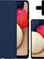 LUQ LUQ Samsung Galaxy A02s hoesje siliconen donkerblauw + screenprotector