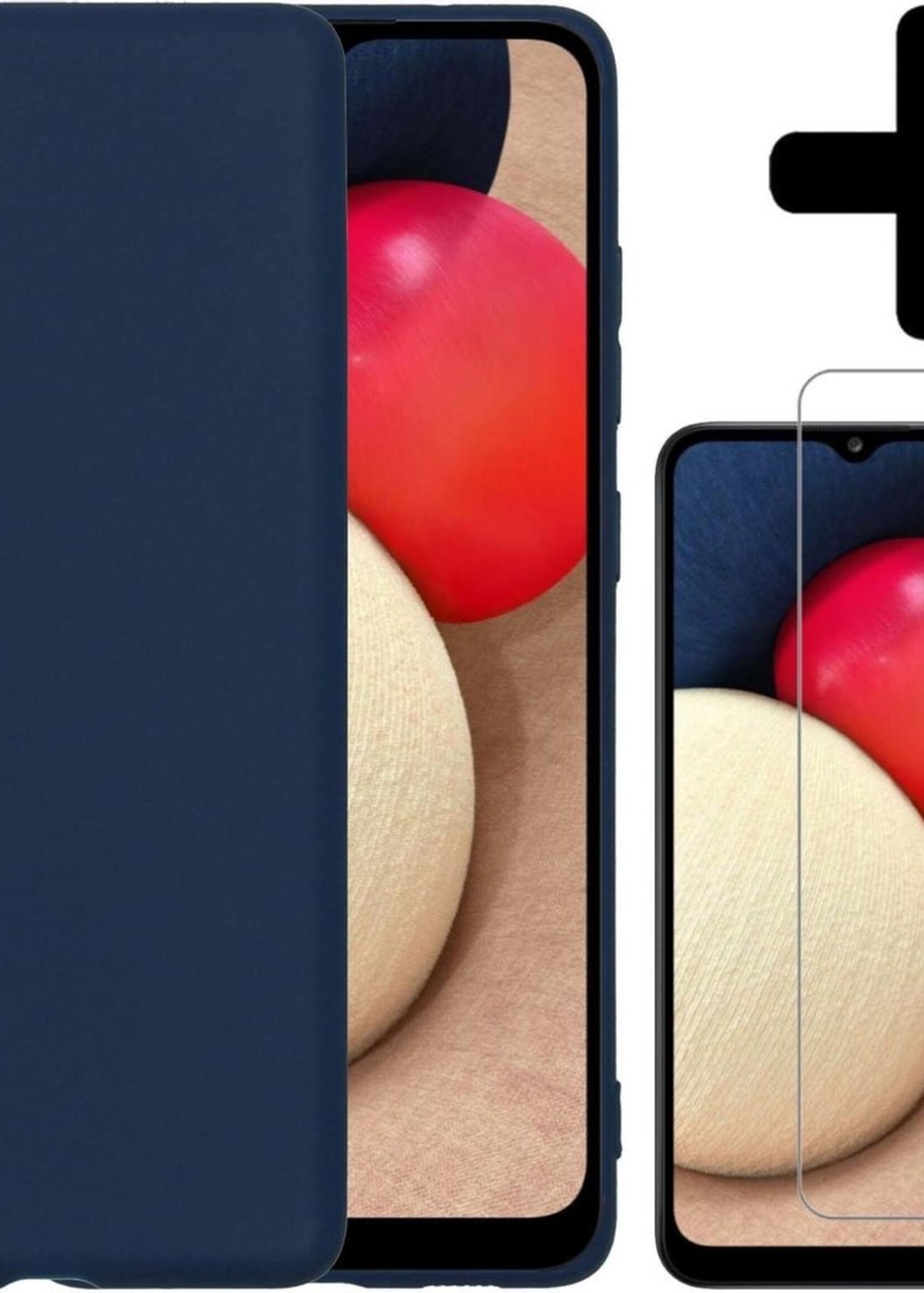 LUQ Hoesje Geschikt voor Samsung A02s Hoesje Siliconen Case Met Screenprotector - Hoes Geschikt voor Samsung Galaxy A02s Hoes Siliconen - Donkerblauw