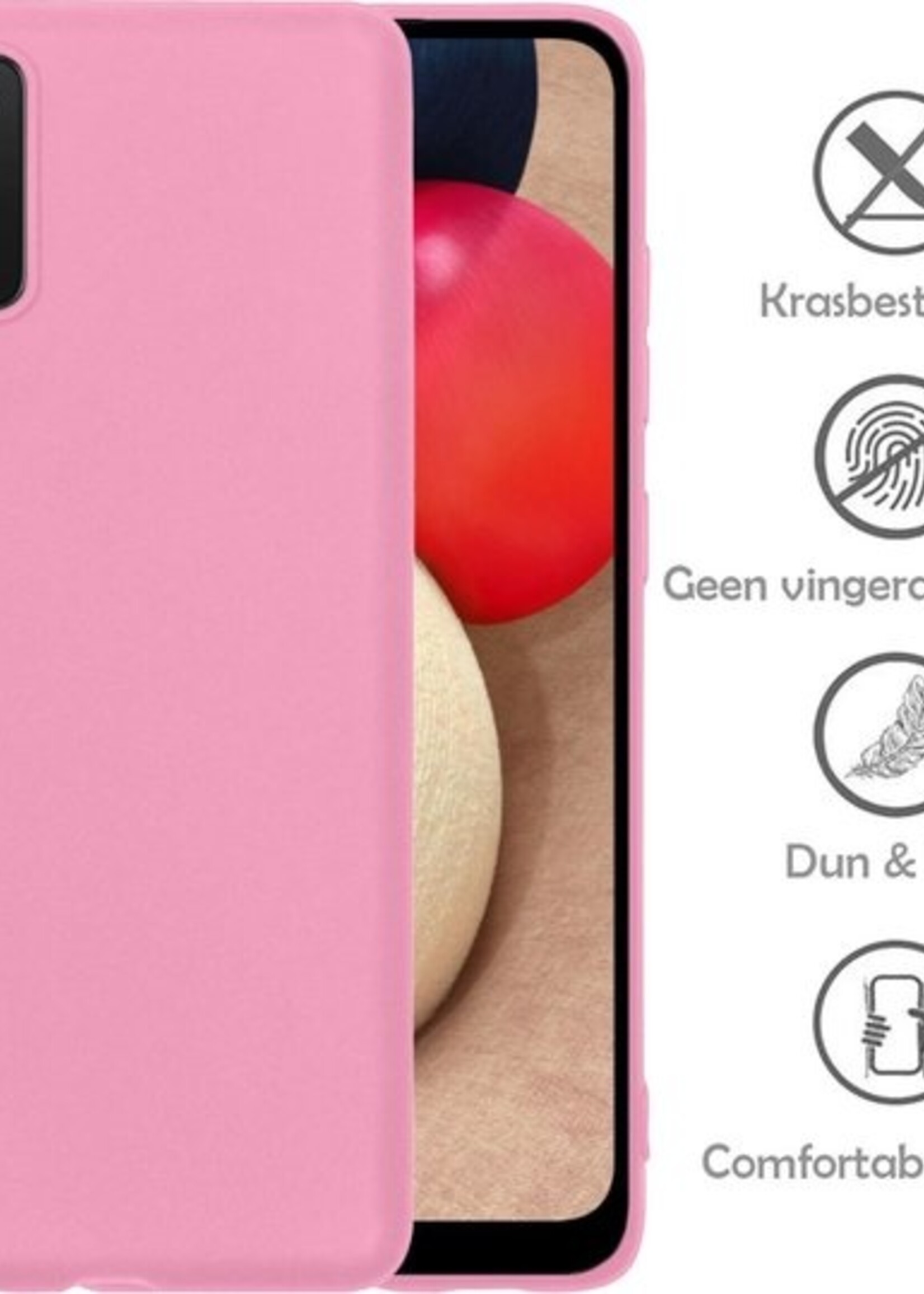 LUQ Hoesje Geschikt voor Samsung A02s Hoesje Siliconen Case Met Screenprotector - Hoes Geschikt voor Samsung Galaxy A02s Hoes Siliconen - Lichtroze