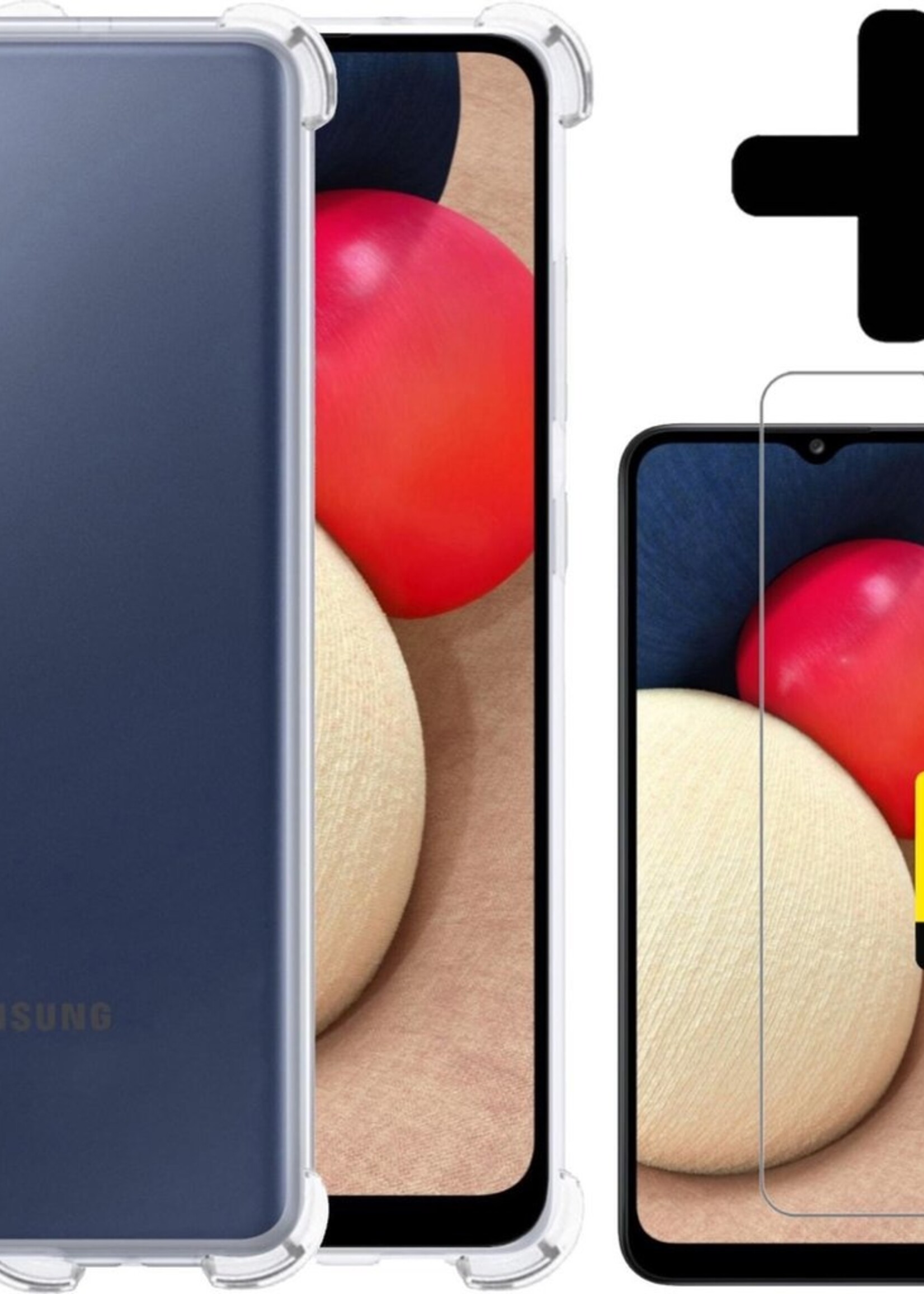 LUQ Hoesje Geschikt voor Samsung A02s Hoesje Shockproof Case Siliconen Met 2x Screenprotector - Hoes Geschikt voor Samsung Galaxy A02s Hoes Cover Siliconen - Transparant