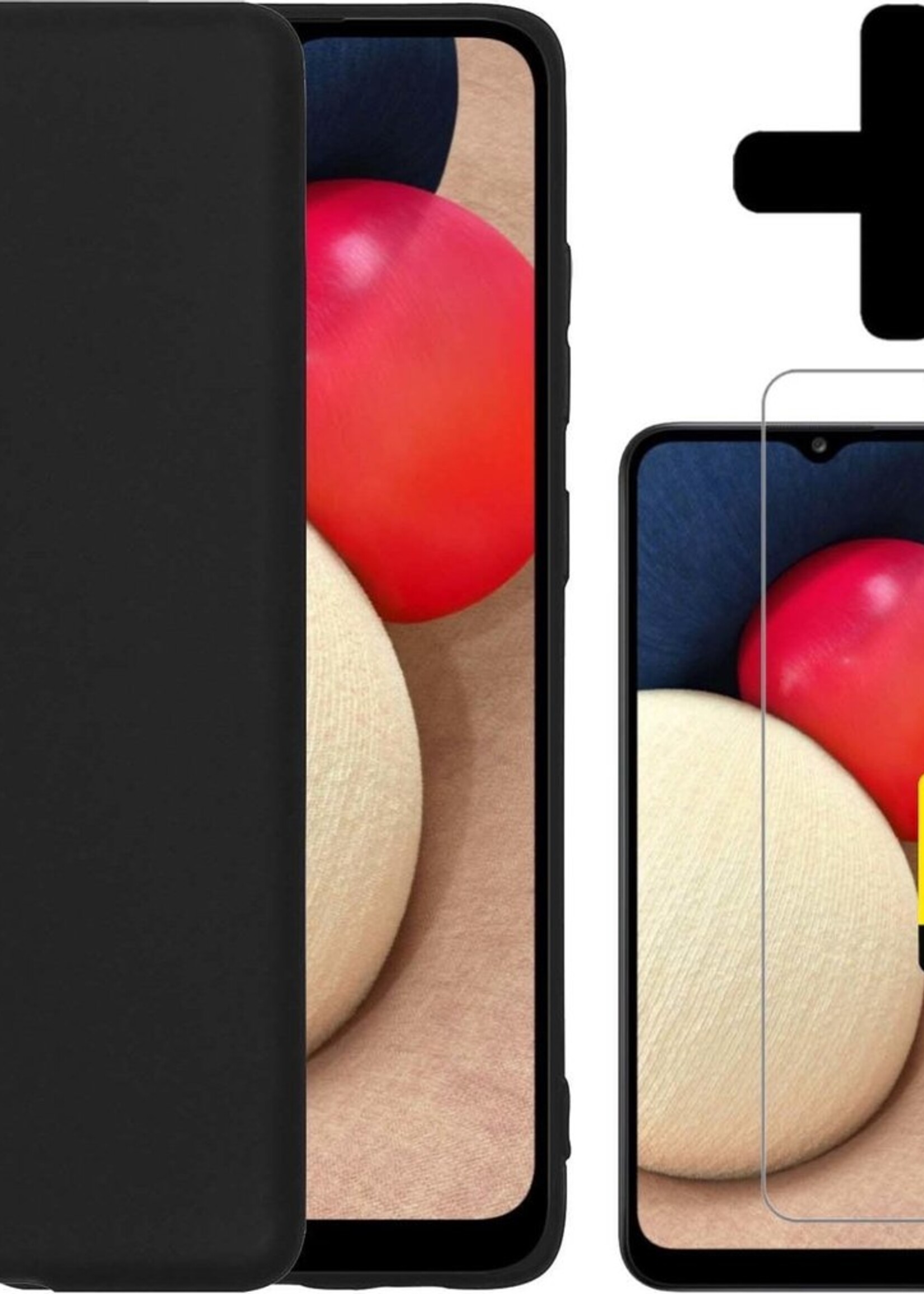 LUQ Hoesje Geschikt voor Samsung A02s Hoesje Siliconen Case Met 2x Screenprotector - Hoes Geschikt voor Samsung Galaxy A02s Hoes Siliconen - Zwart